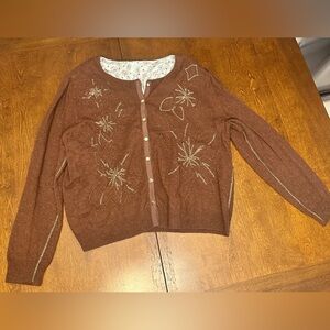 Elegant Brown Women's Cardigan with Embroidery